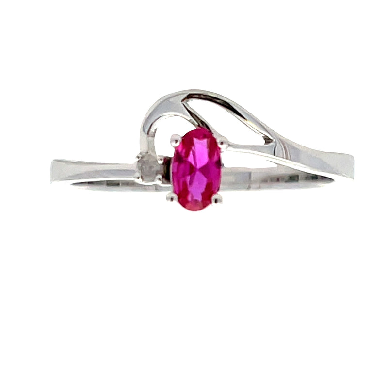 Bids.com .02ct Created Ruby Diamond Ring 10KT White Gold Rings