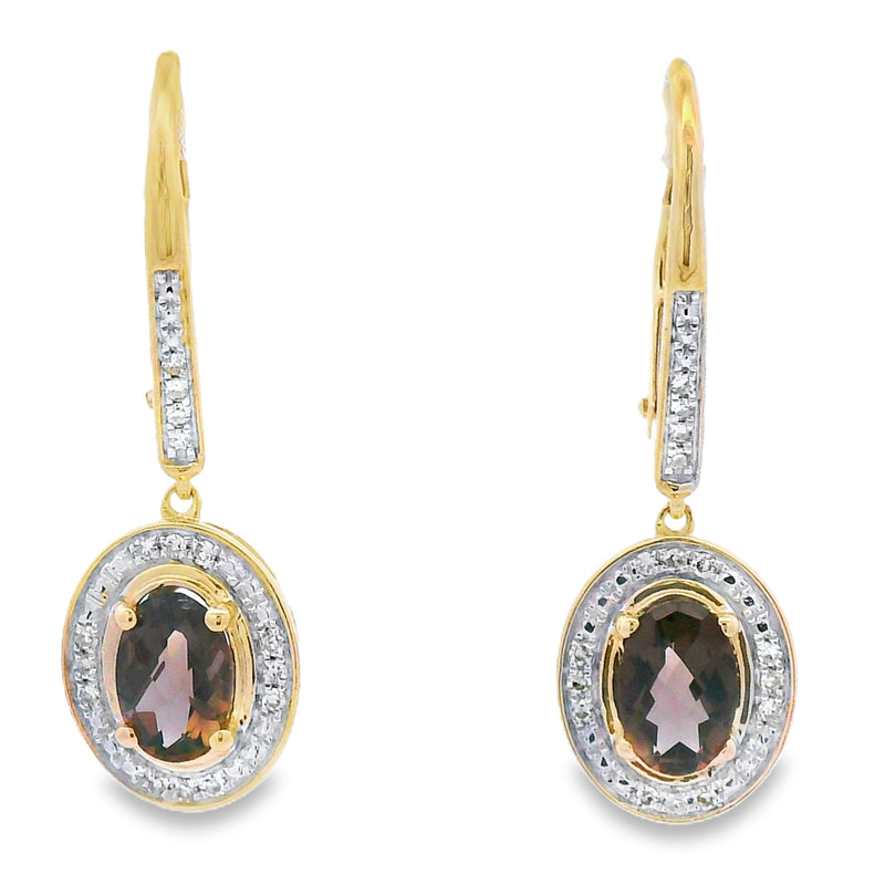 Bids.com .81ct Quartz Diamond Dangle Earrings 10KT Yellow Gold Earrings