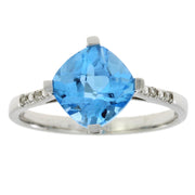 Bids.com 1.20ct Blue Topaz Diamond Ring 10KT White Gold Rings