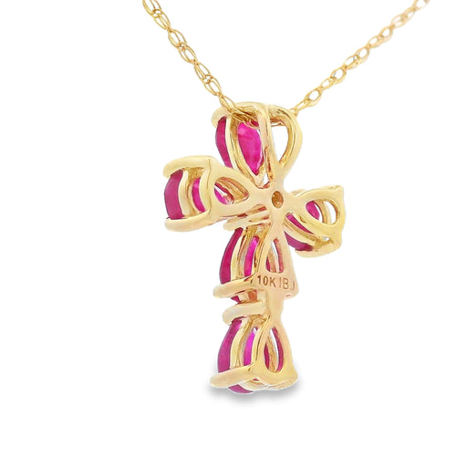Bids.com Ruby Diamond Cross Religious Pendant 10KT Yellow Gold Pendants
