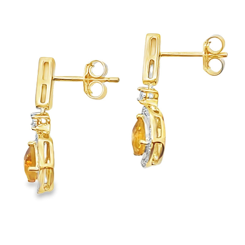 Bids.com .89ct Citrine Diamond Dangle Earrings 10KT Yellow Gold Earrings