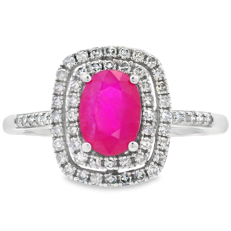 Bids.com 1.29ct Ruby Diamond Ring 10KT White Gold Rings