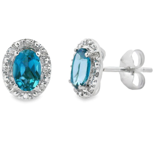 Bids.com London Blue Topaz Diamond Earrings 10KT White Gold Earrings