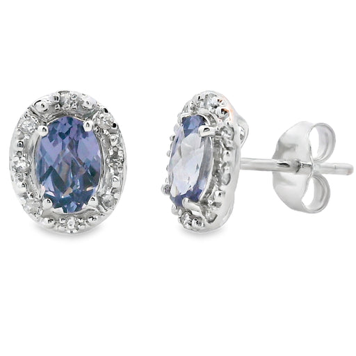 Bids.com Created Alexandrite Diamond Earrings 10KT White Gold Earrings