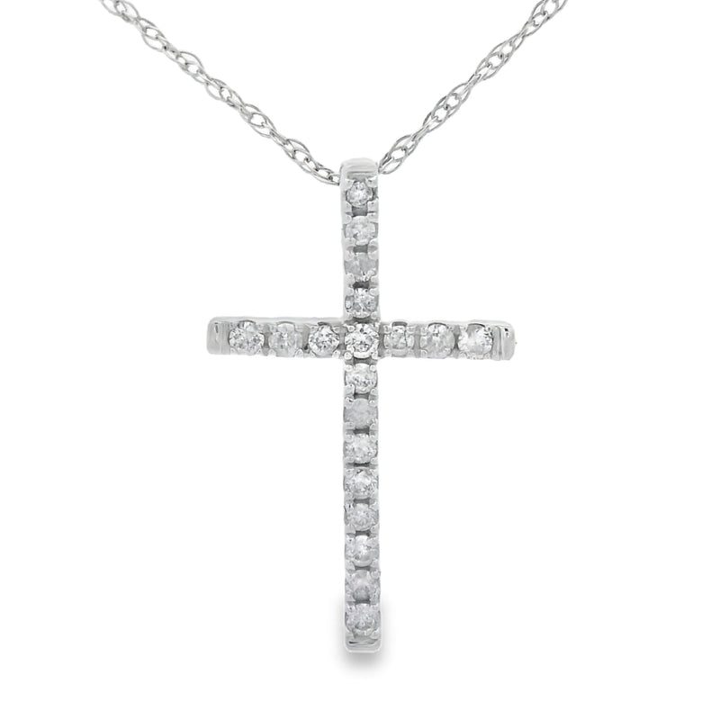 Bids.com .11ct Diamond Cross Religious Pendant 14KT White Gold Pendants