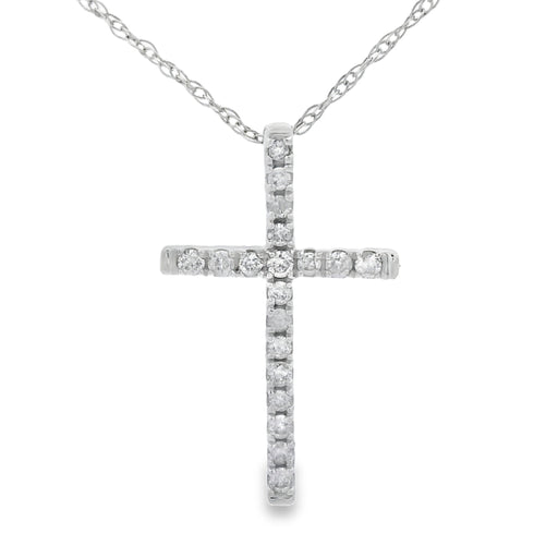 Bids.com .11ct Diamond Cross Religious Pendant 14KT White Gold Pendants