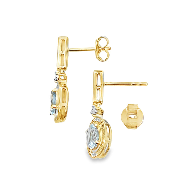 Bids.com Aquamarine Diamond Dangle Earrings 10KT Yellow Gold Earrings