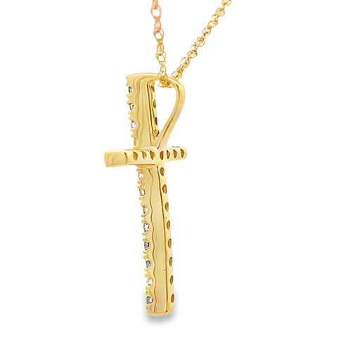 Bids.com .13ct Diamond Cross Religious Pendant 14KT Yellow Gold Pendants