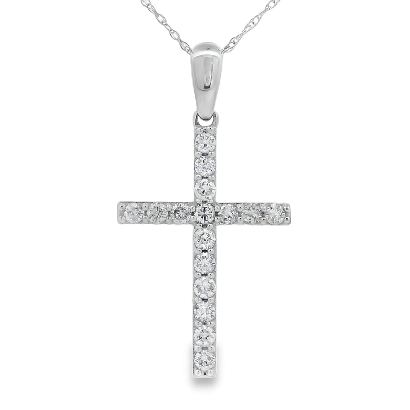 Bids.com .45ct Diamond Cross Religious Pendant 14KT White Gold Pendants