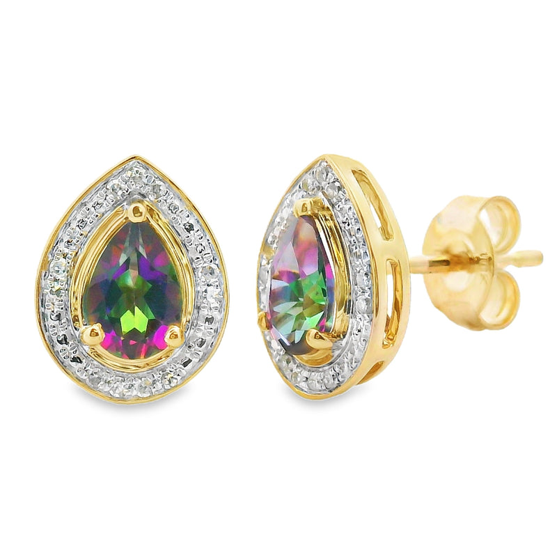 Bids.com Mystic Fire Topaz Dangle Earrings 10KT Yellow Gold Earrings