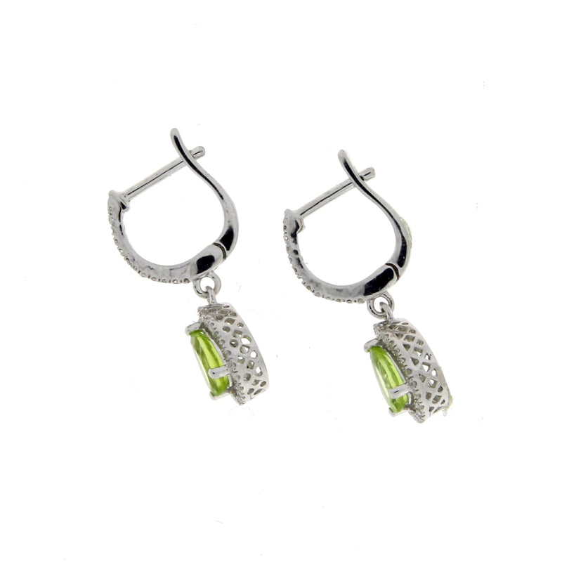 Bids.com .88ct Peridot Diamond Dangle Earrings 14KT White Gold Earrings