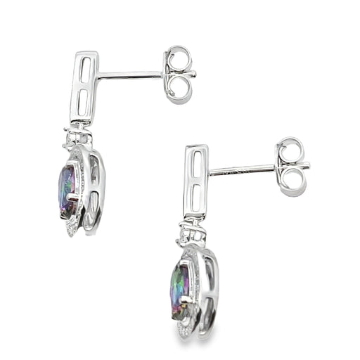 Bids.com Mystic Fire Topaz Dangle Earrings 10KT White Gold Earrings