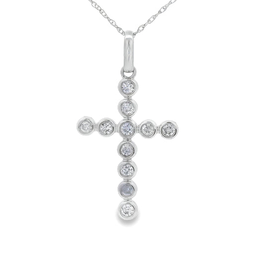 Bids.com .31ct Diamond Cross Religious Pendant 14KT White Gold Pendants