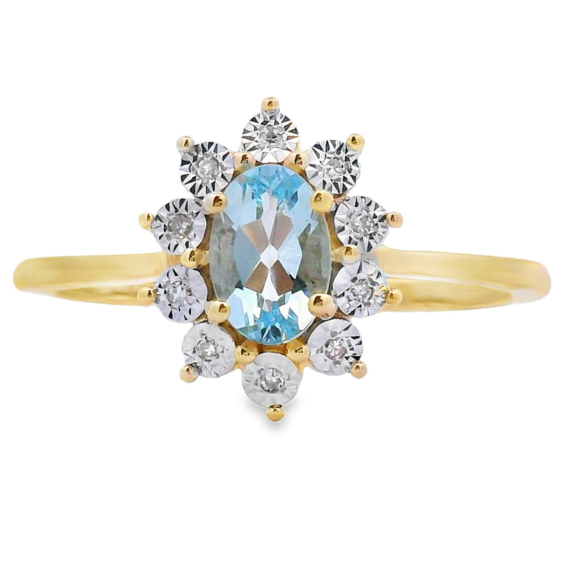 Bids.com .43ct Aquamarine Diamond Ring 10KT Yellow Gold Rings