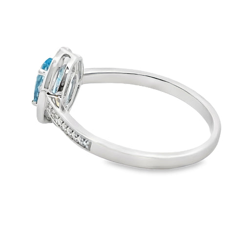 Bids.com .59ct Blue Topaz Diamond Ring 10KT White Gold Rings