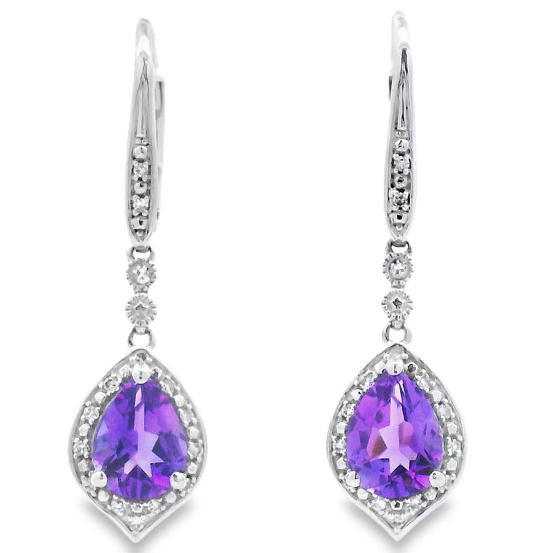 Bids.com 2.13ct Amethyst Diamond Dangle Earrings 10KT White Gold Earrings
