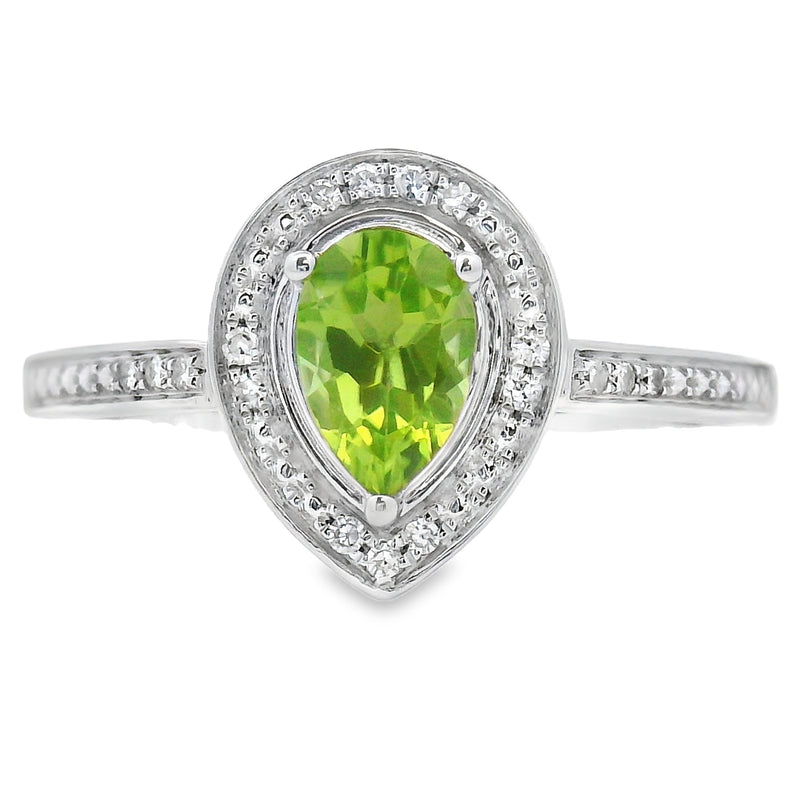 Bids.com .50ct Peridot Diamond Ring 10KT White Gold Rings