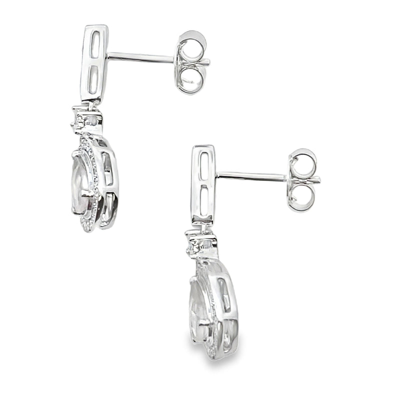Bids.com Rose Quartz Diamond Dangle Earrings 10KT White Gold Earrings