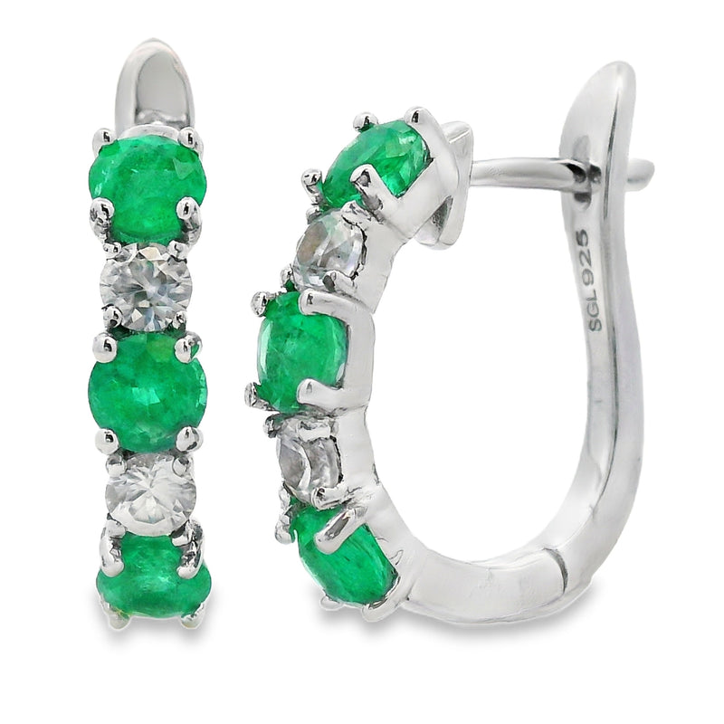 Bids.com 2.12ct Emerald Zircon Dangle Earrings Sterling Silver Earrings