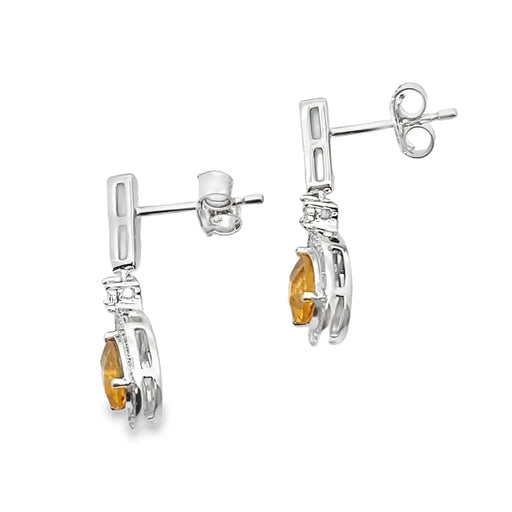Bids.com .89ct Citrine Diamond Dangle Earrings 10KT White Gold Earrings
