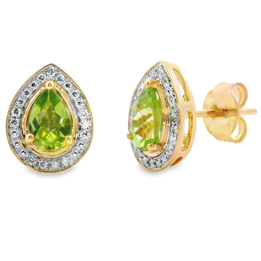 Bids.com 1.00ct Peridot Diamond Dangle Earrings 10KT Yellow Gold Earrings