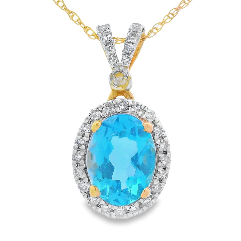 Bids.com Blue Topaz Diamond Fashion Pendants 14KT Yellow Gold Pendants