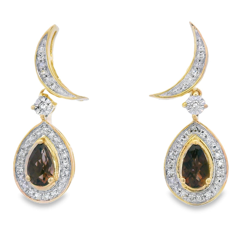 Bids.com .47ct Quartz Diamond Dangle Earrings 10KT Yellow Gold Earrings