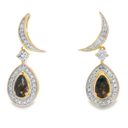 Bids.com .47ct Quartz Diamond Dangle Earrings 10KT Yellow Gold Earrings