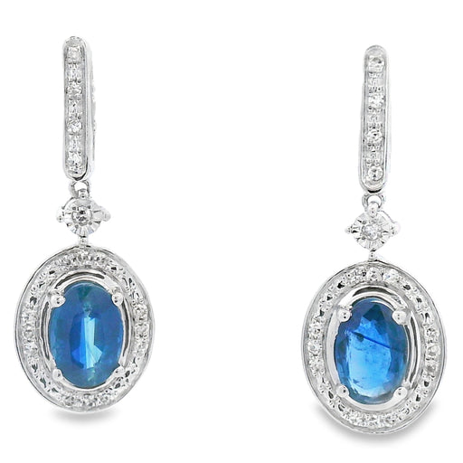 Bids.com 1.40ct Sapphire Diamond Dangle Earrings 10KT White Gold Earrings