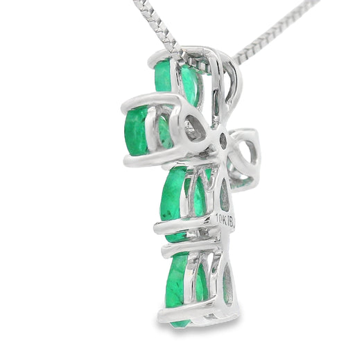 Bids.com Emerald Diamond Cross Religious Pendant 10KT White Gold Pendants