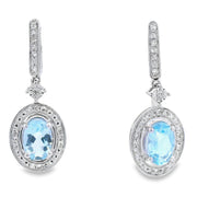 Bids.com Aquamarine Diamond Dangle Earrings 10KT White Gold Earrings