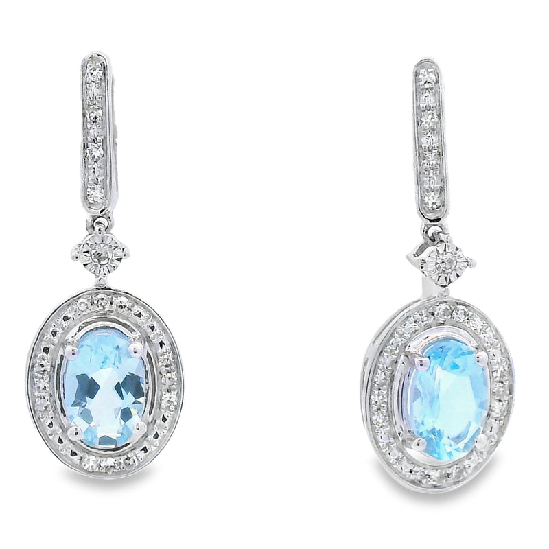 Bids.com Aquamarine Diamond Dangle Earrings 10KT White Gold Earrings
