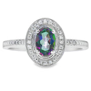 Bids.com .61ct Mystic Fire Topaz Diamond Ring 10KT White Gold Rings
