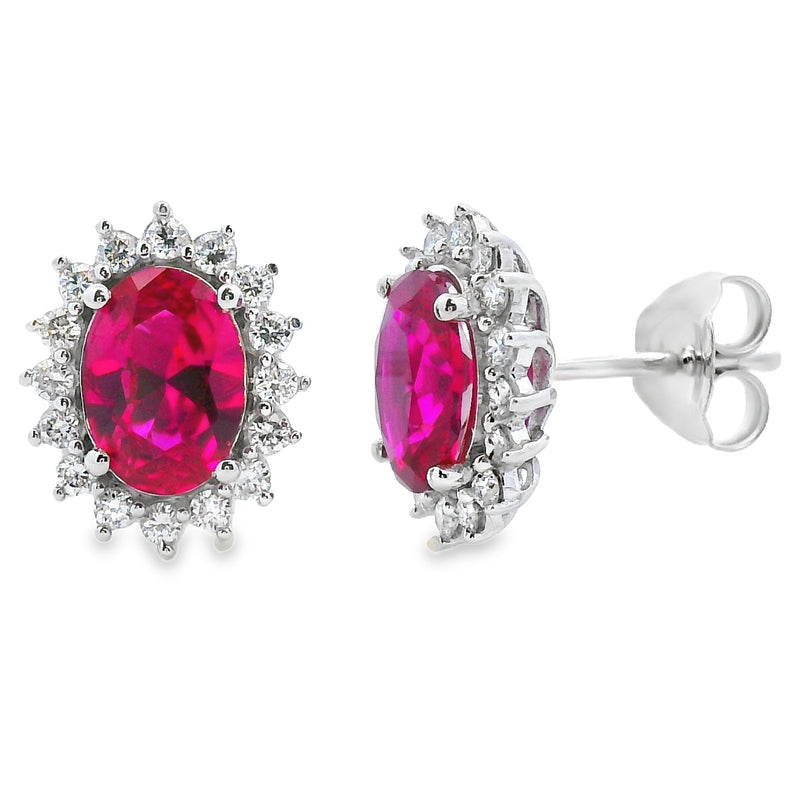 Bids.com Created Ruby Lab Grown Diamond Earrings 14KT White Gold Earrings