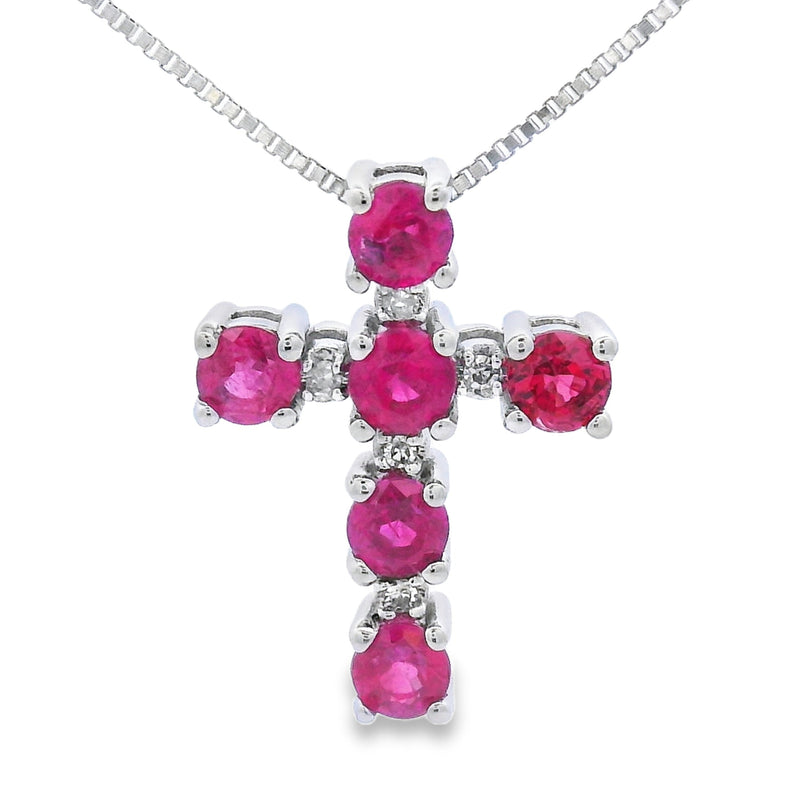 Bids.com Ruby Diamond Cross Religious Pendant 10KT White Gold Pendants