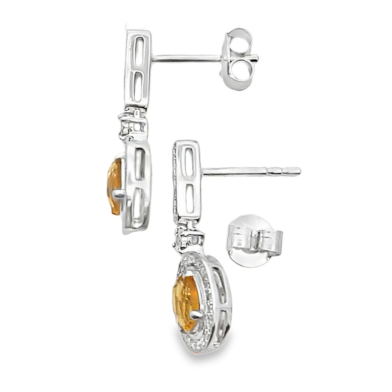 Bids.com 1.06ct Citrine Diamond Dangle Earrings 10KT White Gold Earrings