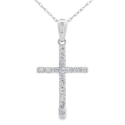 Bids.com .25ct Diamond Cross Religious Pendant 14KT White Gold Pendants