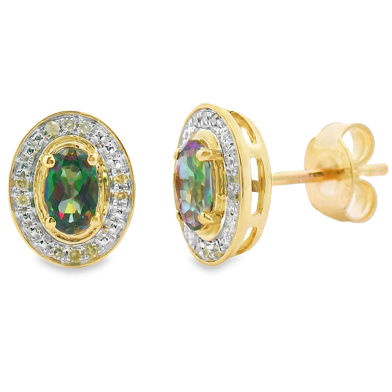 Bids.com Mystic Fire Topaz Diamond Earrings 10KT Yellow Gold Earrings