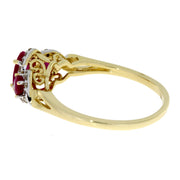 Bids.com 1.04ct Ruby Diamond 3 Stone Ring 14KT Yellow Gold Rings