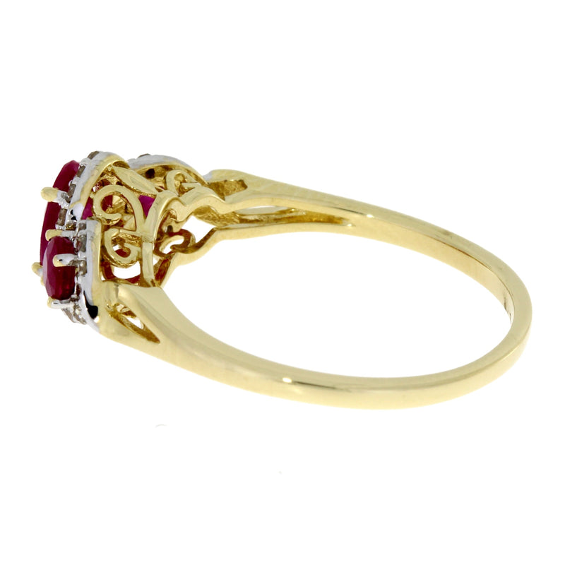 Bids.com 1.04ct Ruby Diamond 3 Stone Ring 14KT Yellow Gold Rings