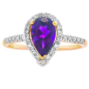 Bids.com .98ct Amethyst Diamond Ring 14KT Yellow Gold Rings