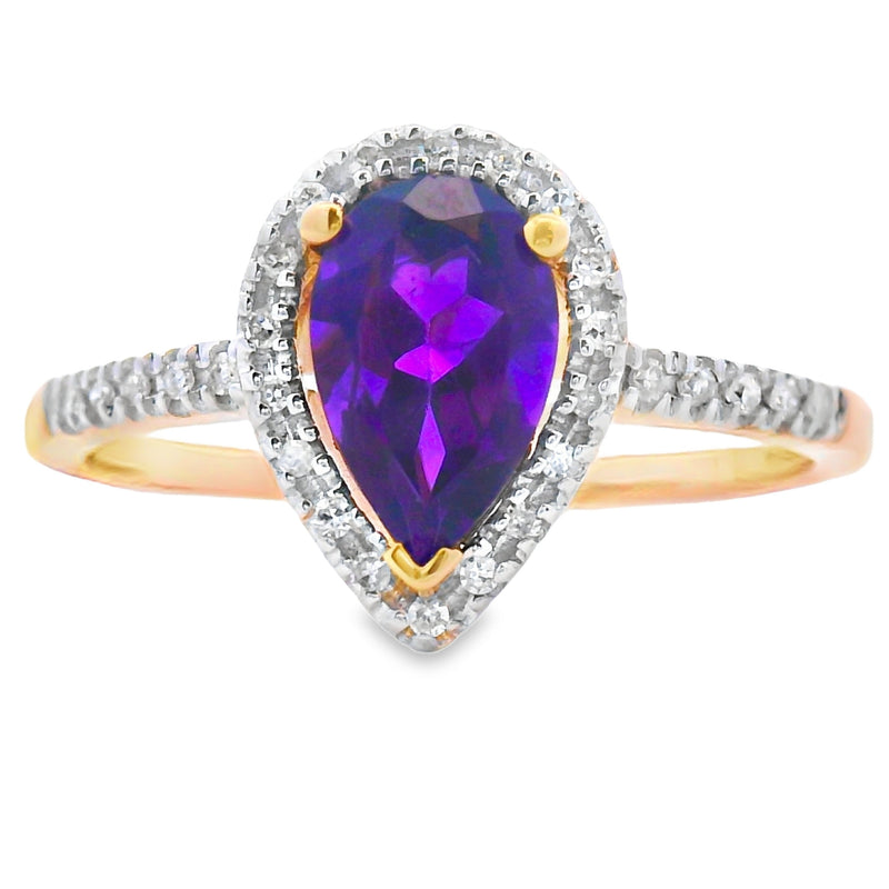 Bids.com .98ct Amethyst Diamond Ring 14KT Yellow Gold Rings