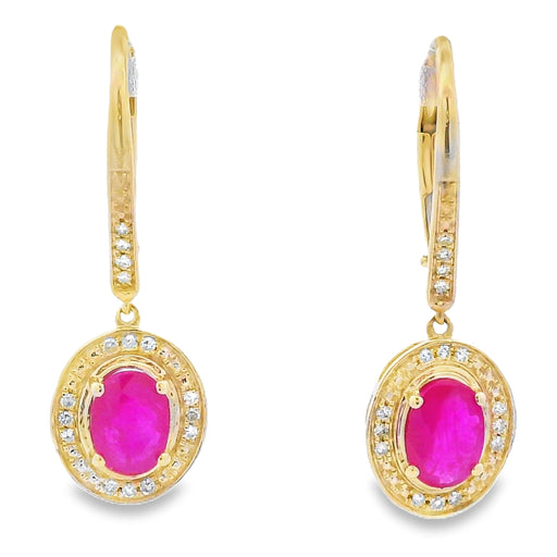 Bids.com 1.28ct Ruby Diamond Dangle Earrings 10KT Yellow Gold Earrings