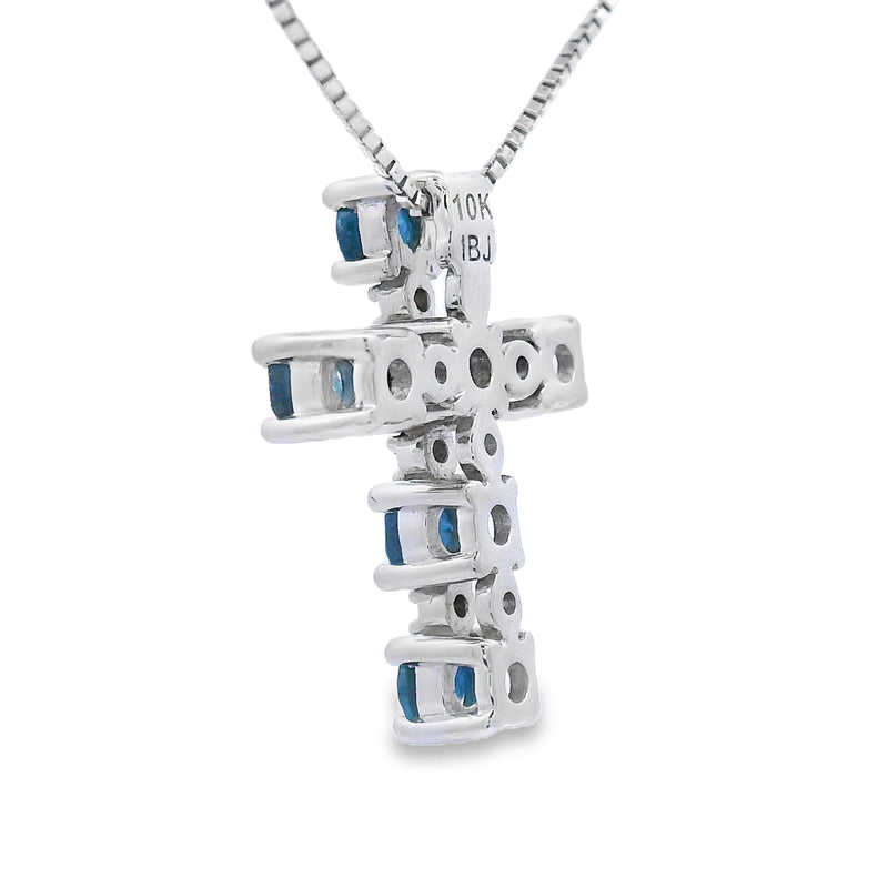 Bids.com .32ct Sapphire Cross Religious Pendant 10KT White Gold Pendants