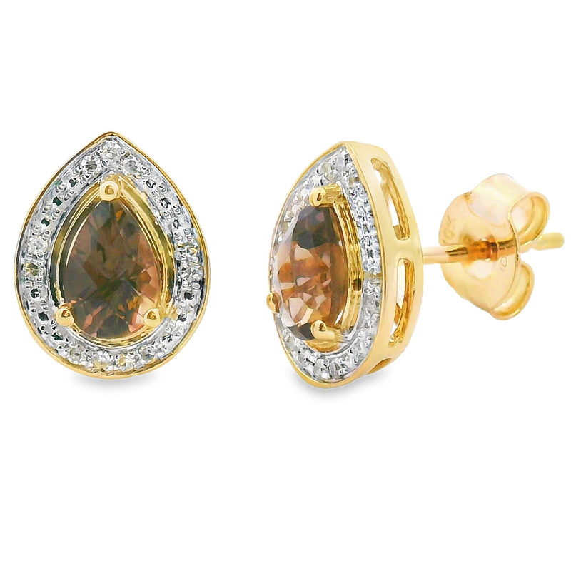 Bids.com .87ct Quartz Diamond Dangle Earrings 10KT Yellow Gold Earrings
