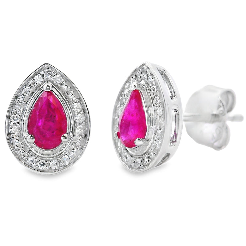 Bids.com .58ct Ruby Diamond Stud Earrings 10KT White Gold Earrings
