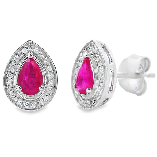 Bids.com .58ct Ruby Diamond Stud Earrings 10KT White Gold Earrings
