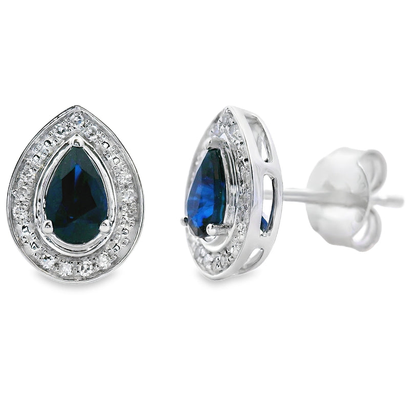 Bids.com .58ct Sapphire Diamond Stud Earrings 10KT White Gold Earrings