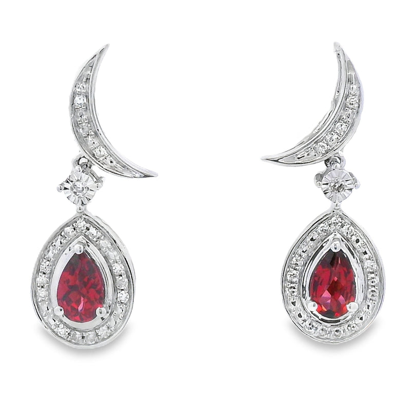 Bids.com .62ct Garnet Diamond Dangle Earrings 10KT White Gold Earrings