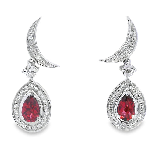 Bids.com .62ct Garnet Diamond Dangle Earrings 10KT White Gold Earrings